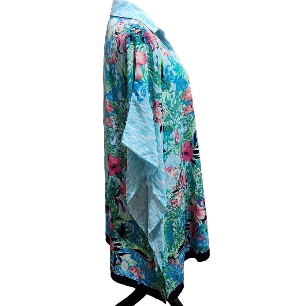 Tommy Bahama Ladies Sz L/XL Aqua Fleur De Flora Boyfriend Button Down Tunic - Picture 4 of 7